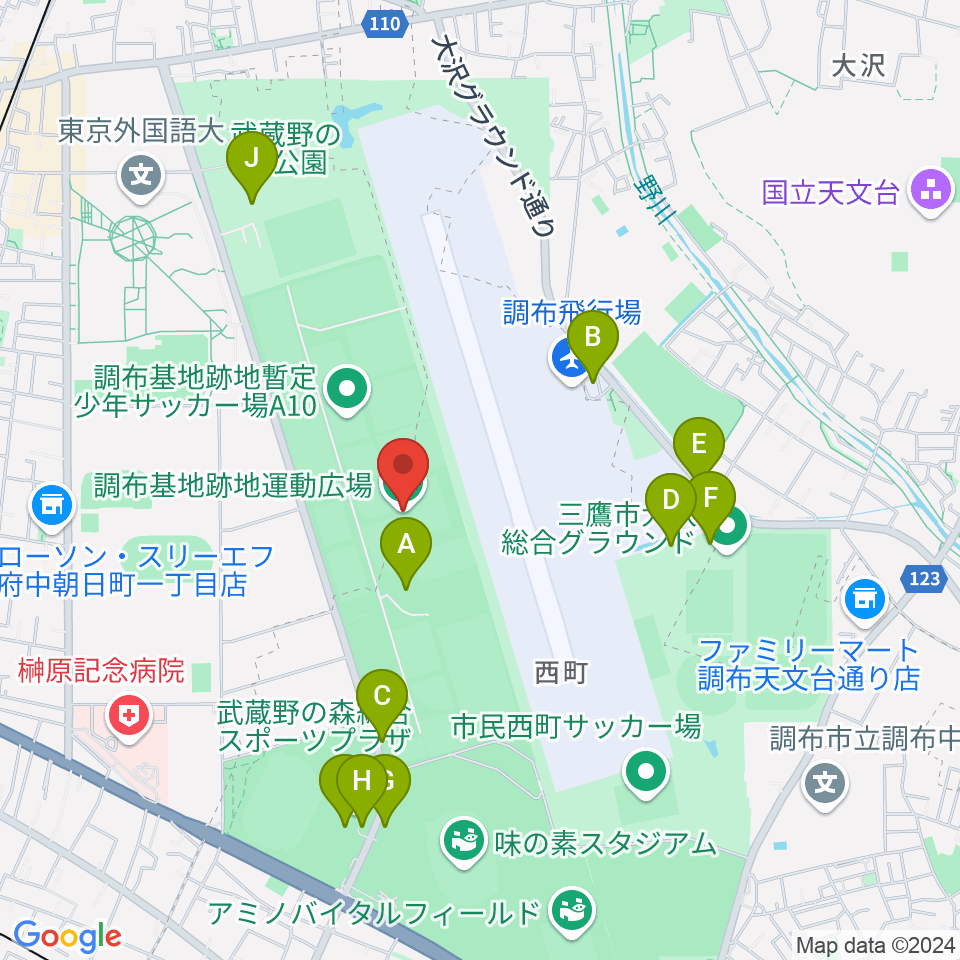 調布基地跡地運動広場周辺の駐車場・コインパーキング一覧地図