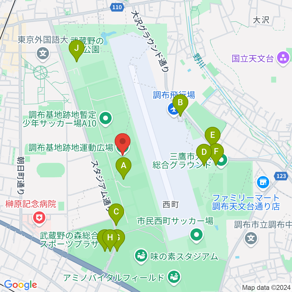 調布基地跡地運動広場周辺の駐車場・コインパーキング一覧地図