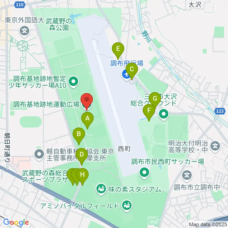 調布基地跡地運動広場周辺の駐車場・コインパーキング一覧地図