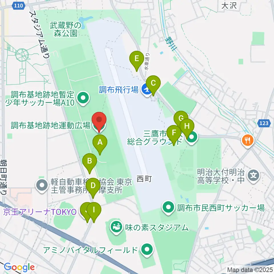 調布基地跡地運動広場周辺の駐車場・コインパーキング一覧地図