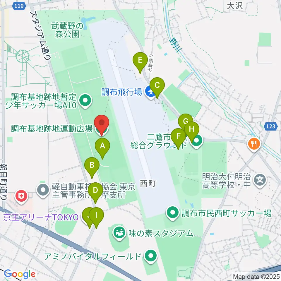 調布基地跡地運動広場周辺の駐車場・コインパーキング一覧地図