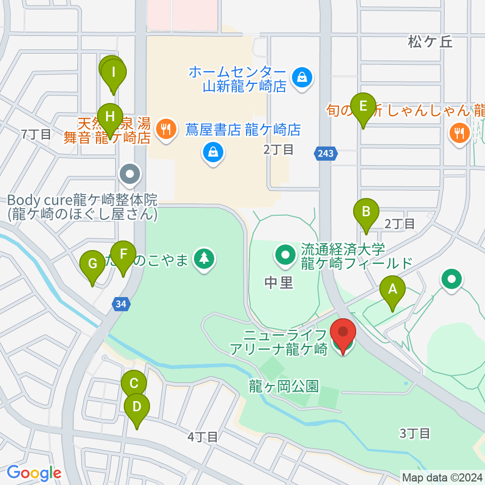 ニューライフアリーナ龍ケ崎周辺の駐車場・コインパーキング一覧地図