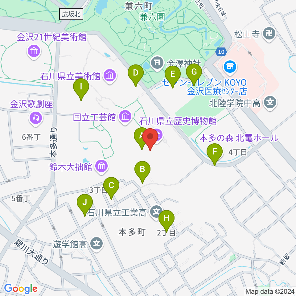 加賀本多博物館周辺の駐車場・コインパーキング一覧地図