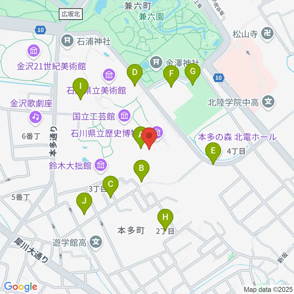 加賀本多博物館周辺の駐車場・コインパーキング一覧地図
