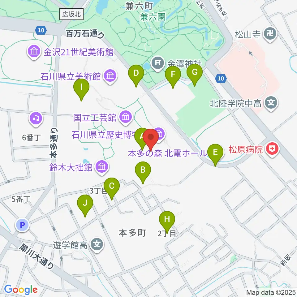 加賀本多博物館周辺の駐車場・コインパーキング一覧地図