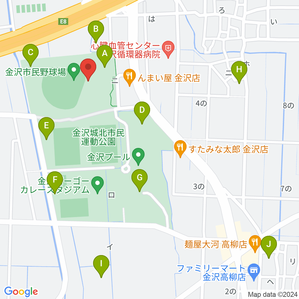 金沢市民野球場周辺の駐車場・コインパーキング一覧地図