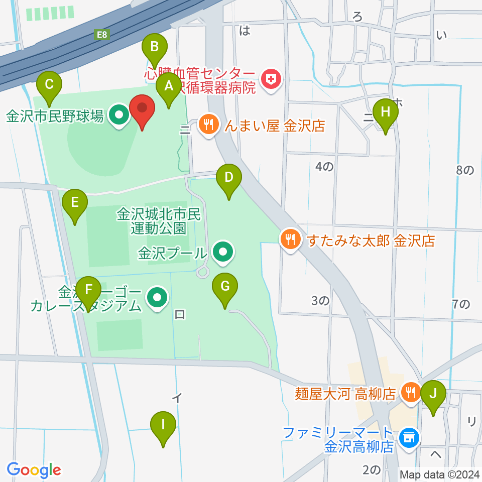 金沢市民野球場周辺の駐車場・コインパーキング一覧地図