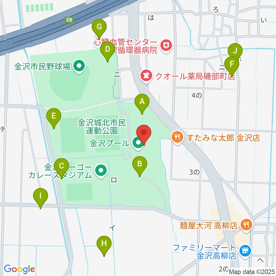 金沢プール周辺の駐車場・コインパーキング一覧地図