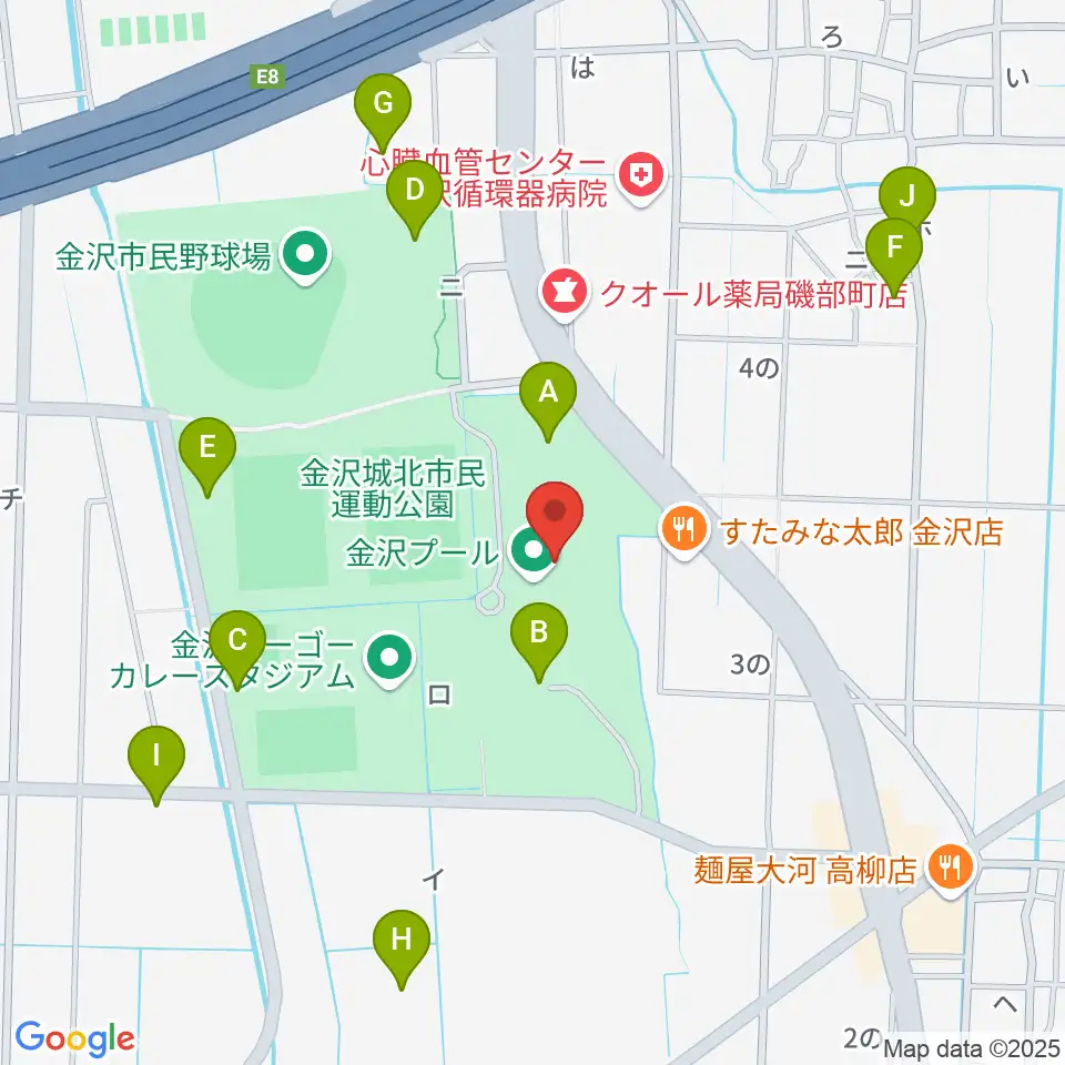 金沢プール周辺の駐車場・コインパーキング一覧地図