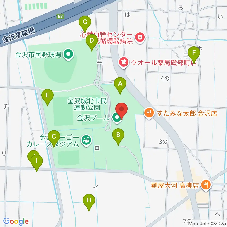 金沢プール周辺の駐車場・コインパーキング一覧地図