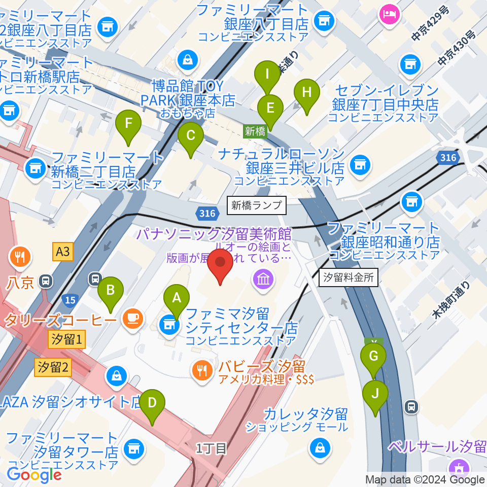 旧新橋停車場 鉄道歴史展示室周辺の駐車場・コインパーキング一覧地図