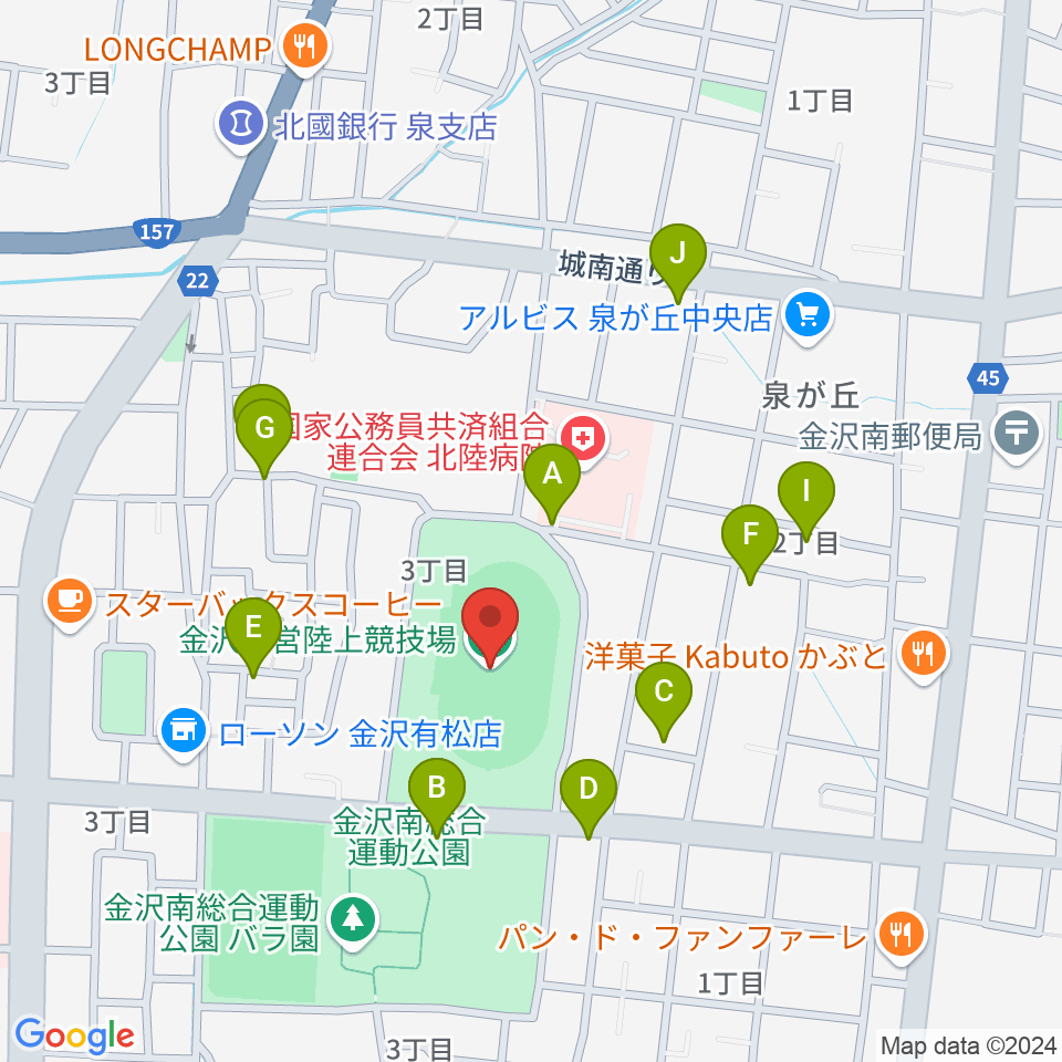 金沢市営陸上競技場周辺の駐車場・コインパーキング一覧地図