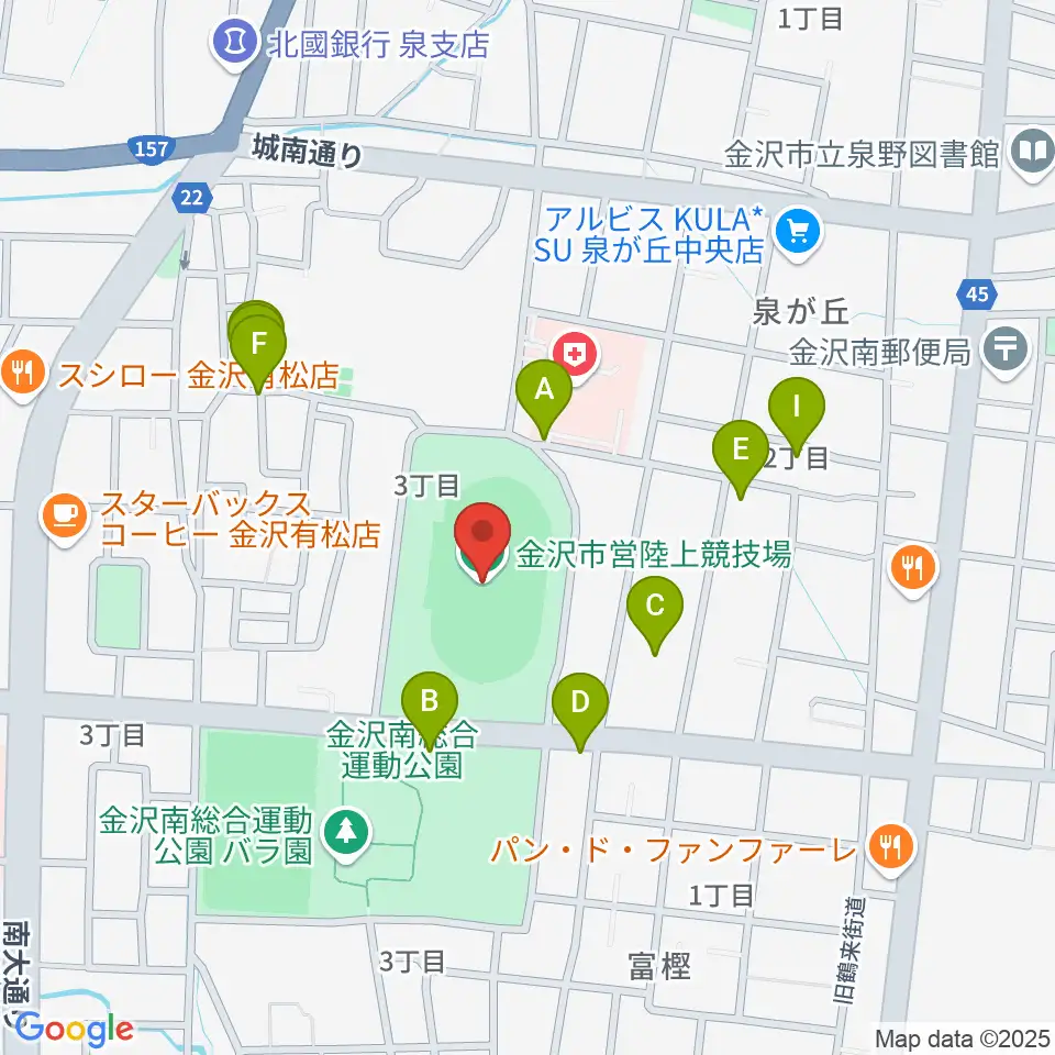 金沢市営陸上競技場周辺の駐車場・コインパーキング一覧地図