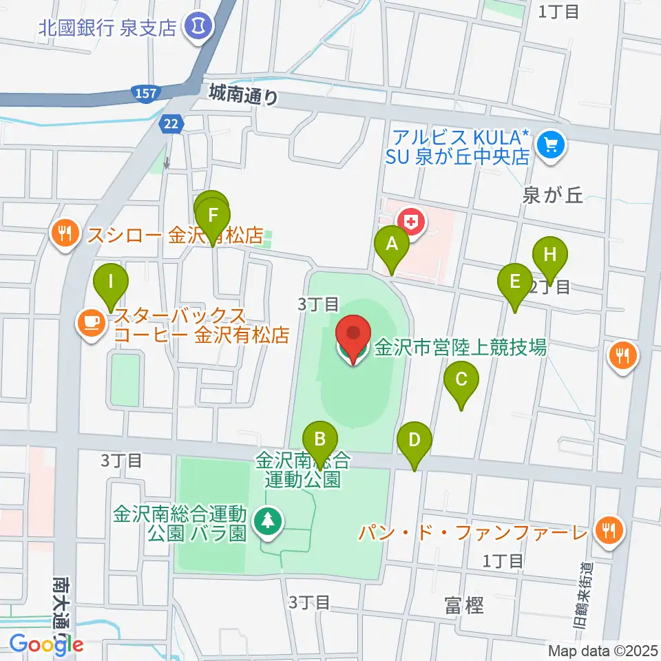 金沢市営陸上競技場周辺の駐車場・コインパーキング一覧地図