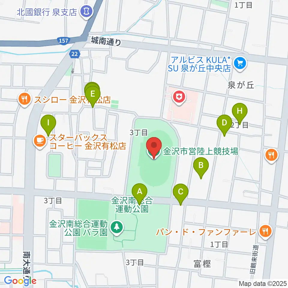 金沢市営陸上競技場周辺の駐車場・コインパーキング一覧地図