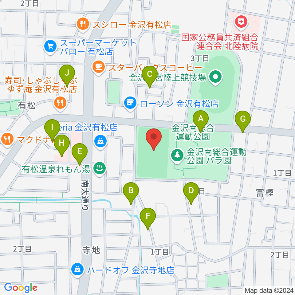 金沢市営球技場周辺の駐車場・コインパーキング一覧地図