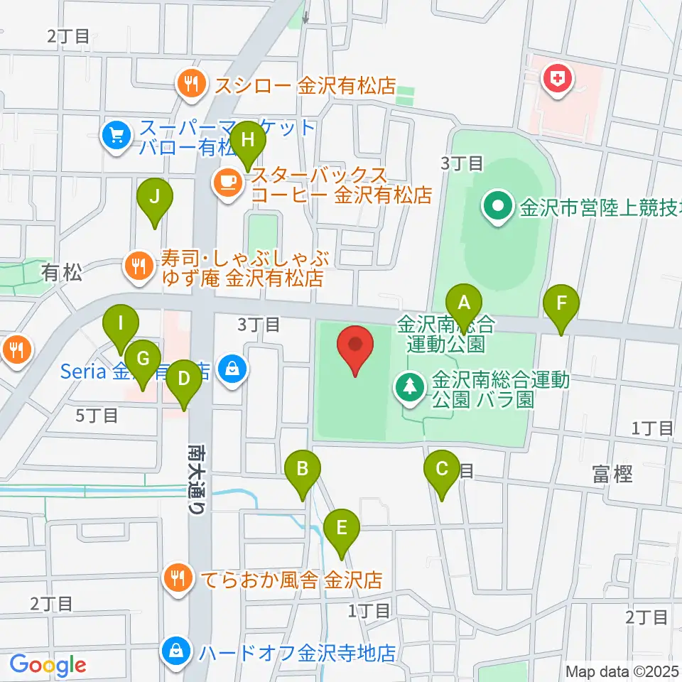 金沢市営球技場周辺の駐車場・コインパーキング一覧地図