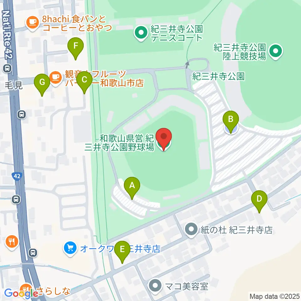 紀三井寺公園野球場周辺の駐車場・コインパーキング一覧地図