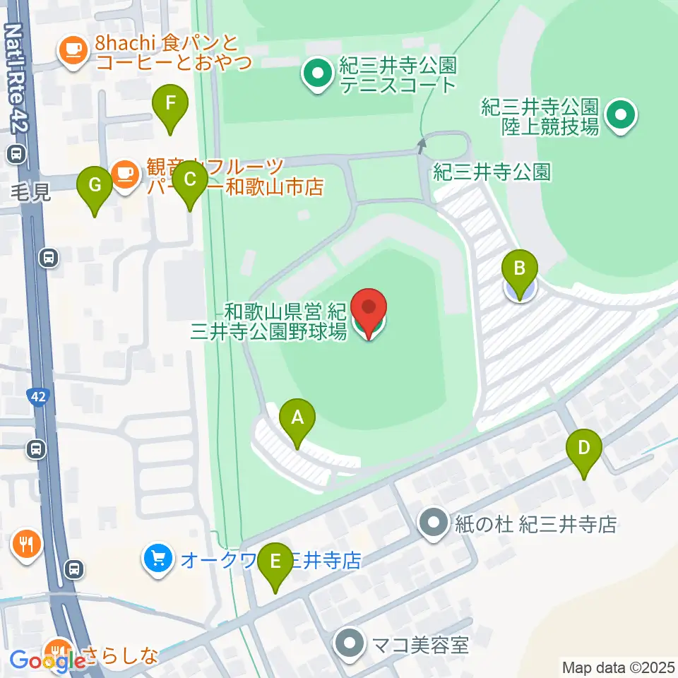 紀三井寺公園野球場周辺の駐車場・コインパーキング一覧地図