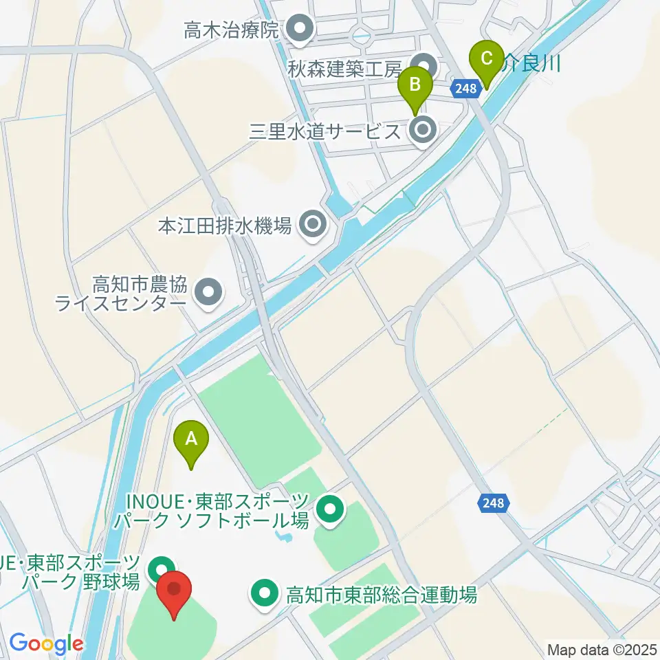 高知市東部総合運動場野球場周辺の駐車場・コインパーキング一覧地図