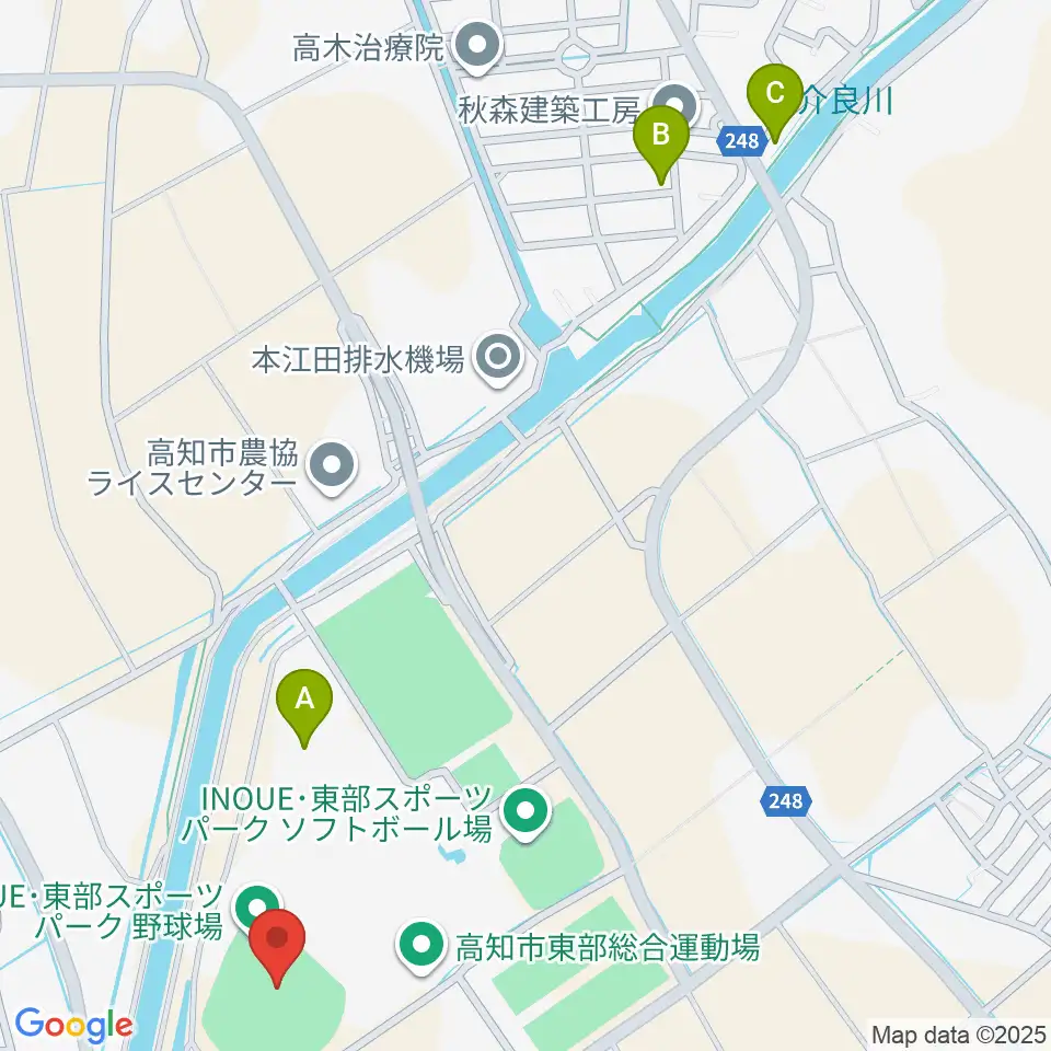 高知市東部総合運動場野球場周辺の駐車場・コインパーキング一覧地図