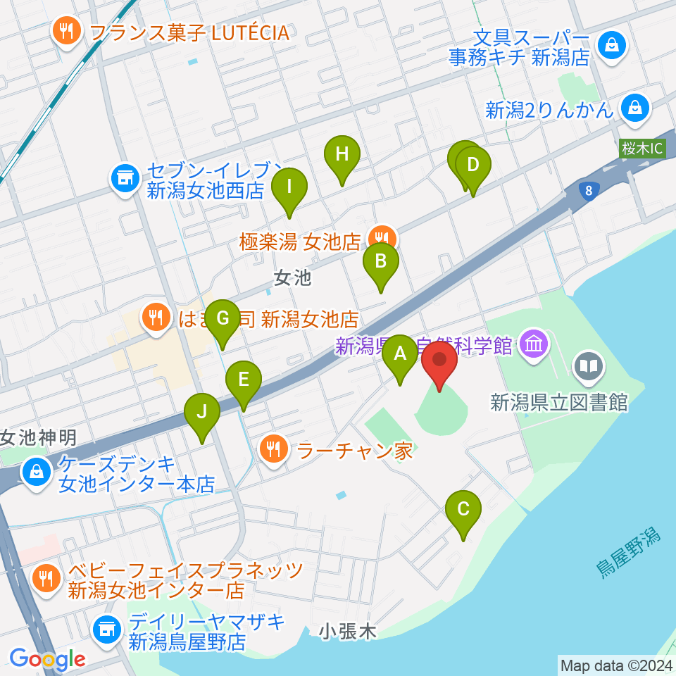 鳥屋野運動公園野球場周辺の駐車場・コインパーキング一覧地図