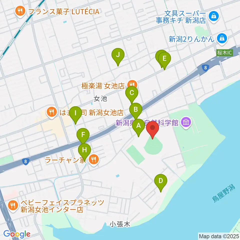 鳥屋野運動公園野球場周辺の駐車場・コインパーキング一覧地図