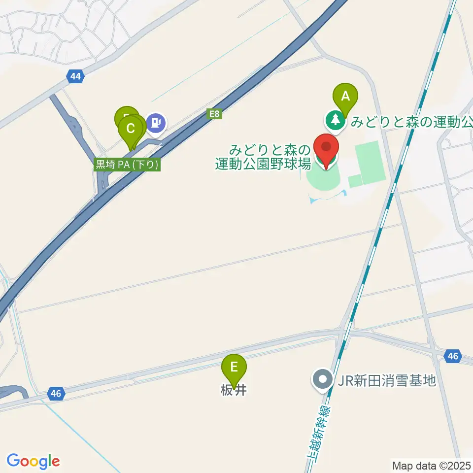 みどりと森の運動公園野球場周辺の駐車場・コインパーキング一覧地図