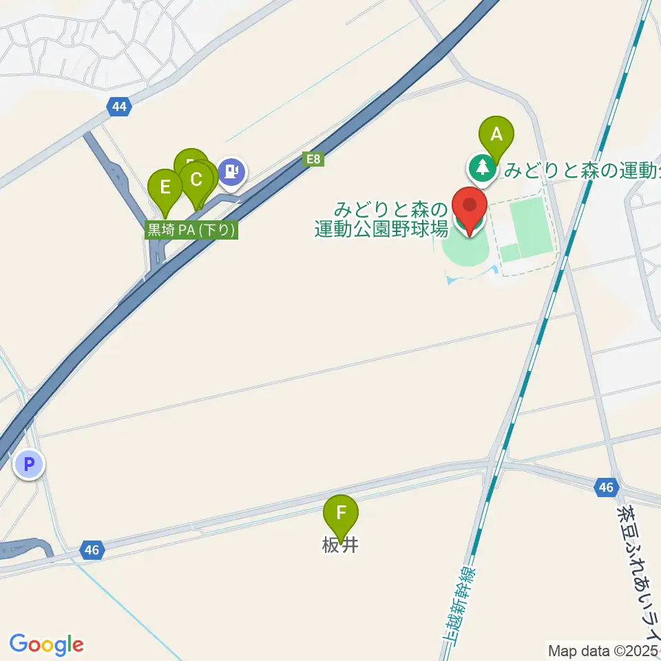 みどりと森の運動公園野球場周辺の駐車場・コインパーキング一覧地図