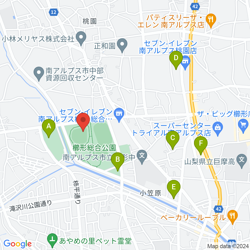 南アルプスジットスタジアム周辺の駐車場・コインパーキング一覧地図