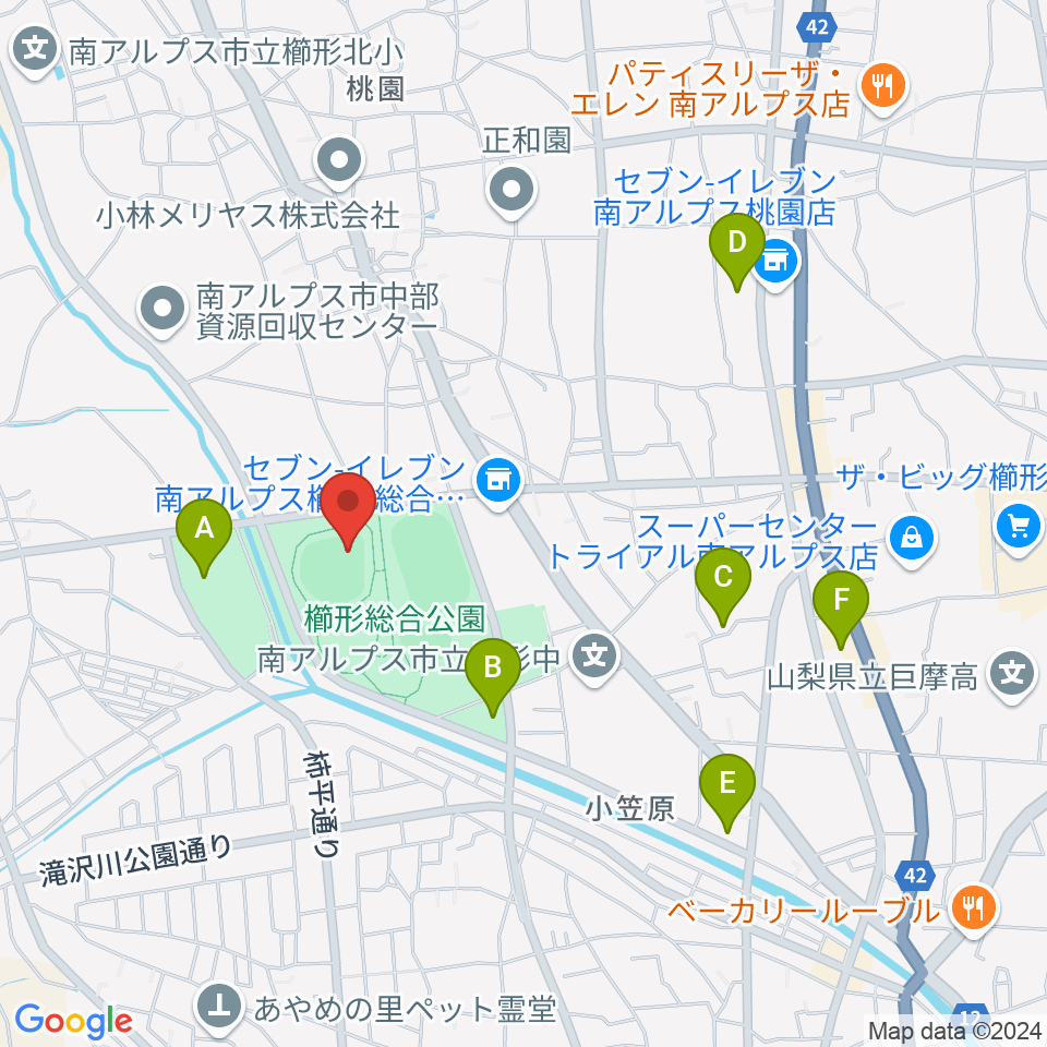 南アルプスジットスタジアム周辺の駐車場・コインパーキング一覧地図