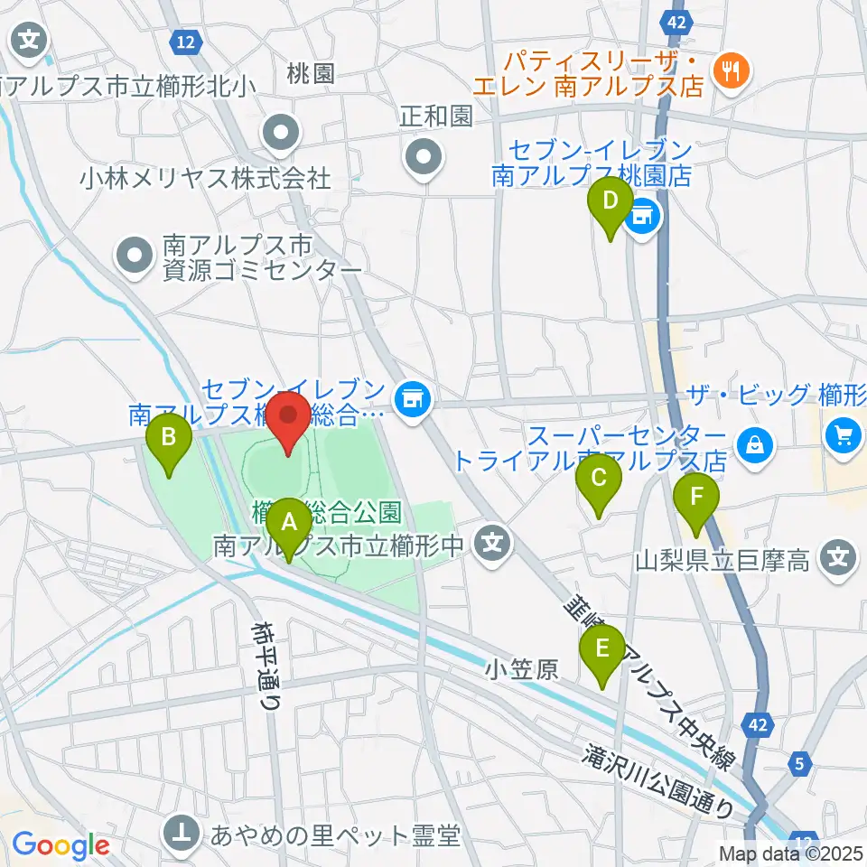 南アルプスジットスタジアム周辺の駐車場・コインパーキング一覧地図