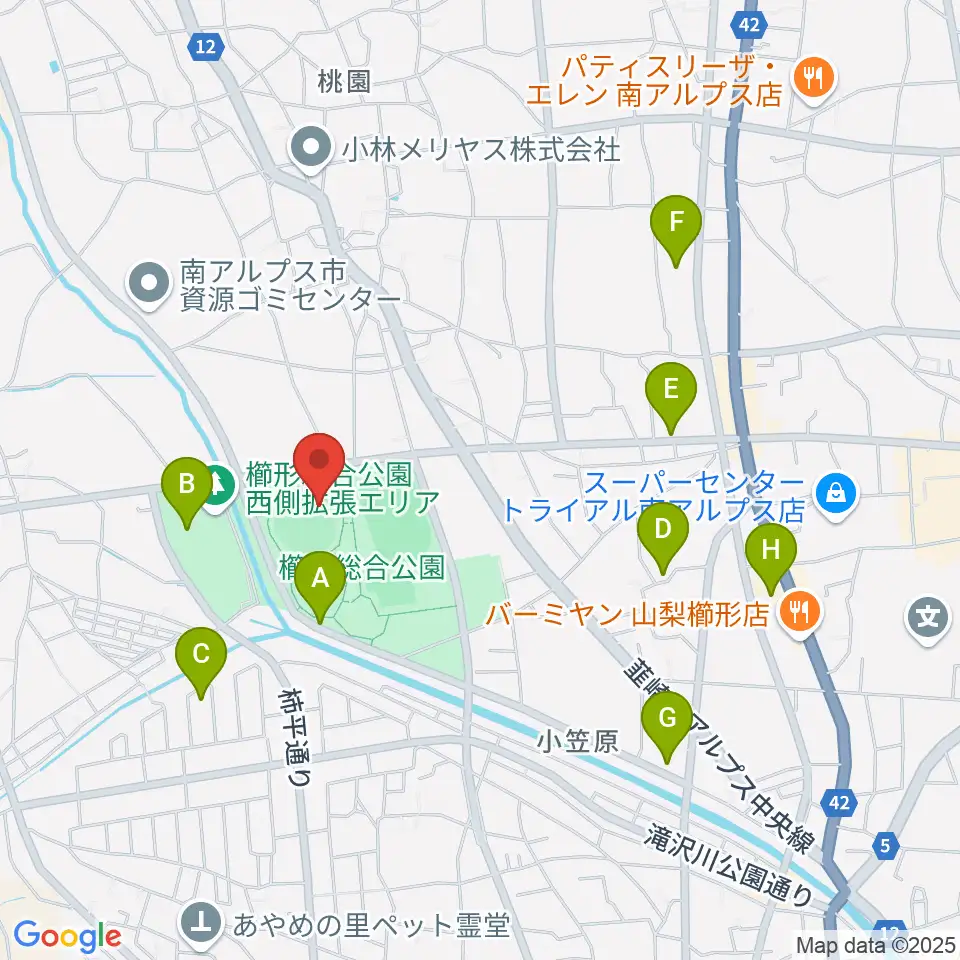 南アルプスジットスタジアム周辺の駐車場・コインパーキング一覧地図