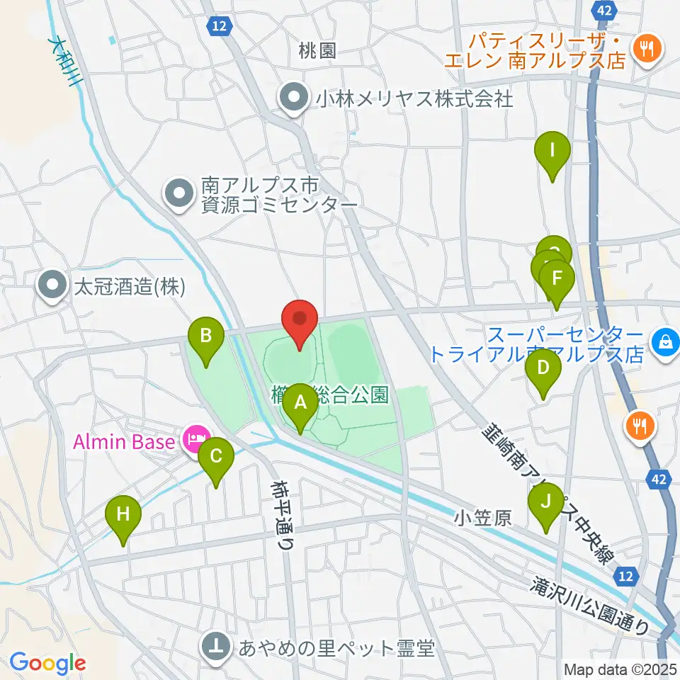 南アルプスジットスタジアム周辺の駐車場・コインパーキング一覧地図