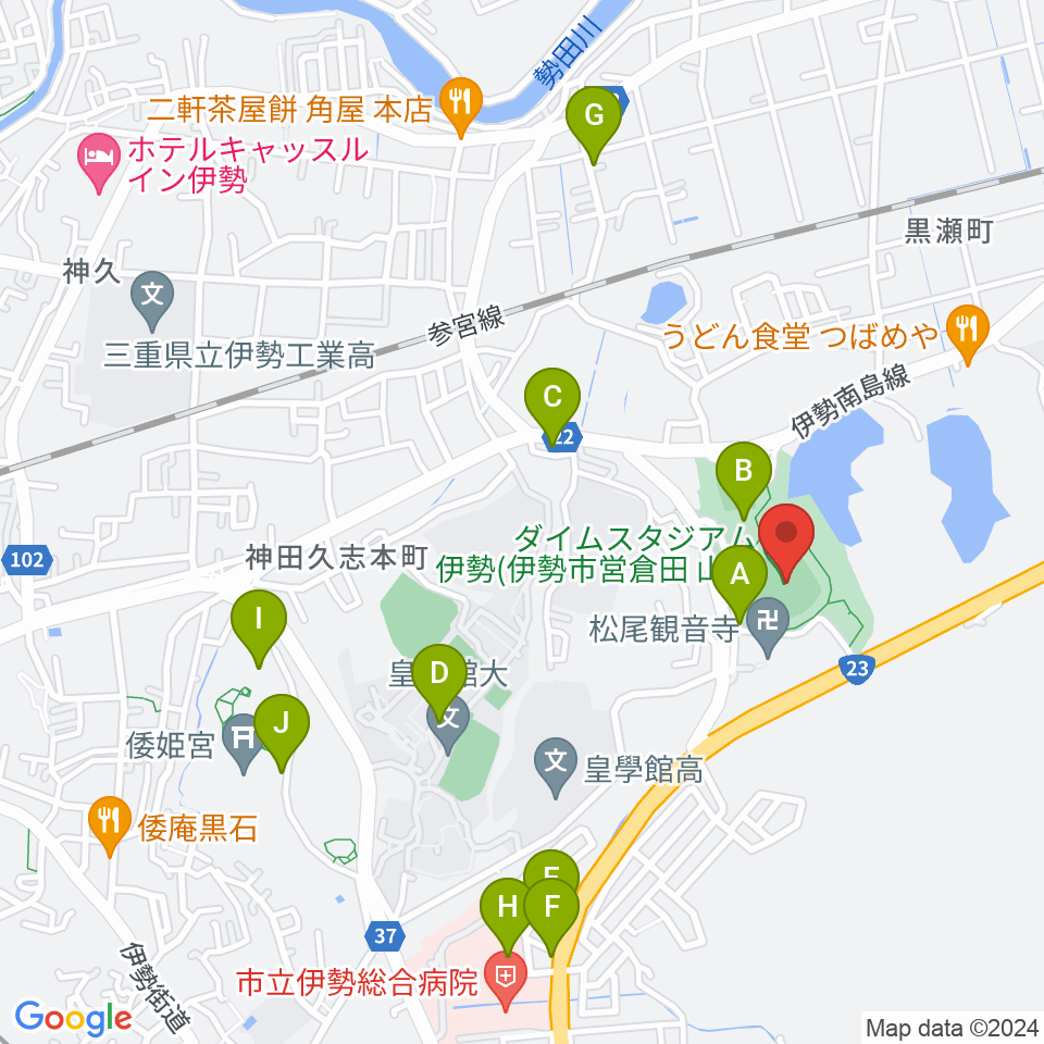 ダイムスタジアム伊勢周辺の駐車場・コインパーキング一覧地図