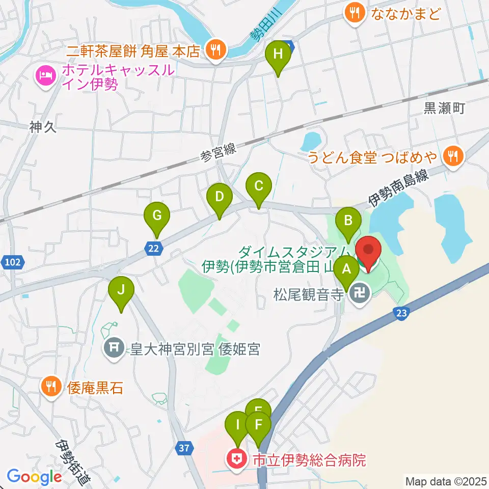 ダイムスタジアム伊勢周辺の駐車場・コインパーキング一覧地図