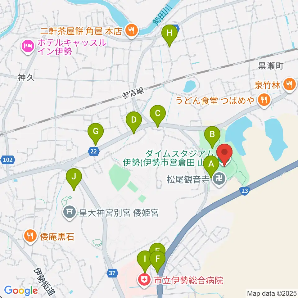ダイムスタジアム伊勢周辺の駐車場・コインパーキング一覧地図