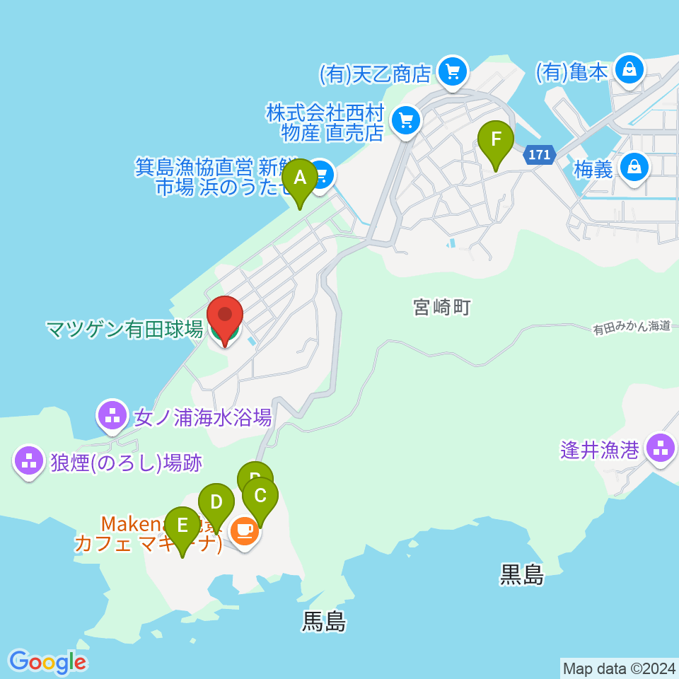 マツゲン有田球場周辺の駐車場・コインパーキング一覧地図