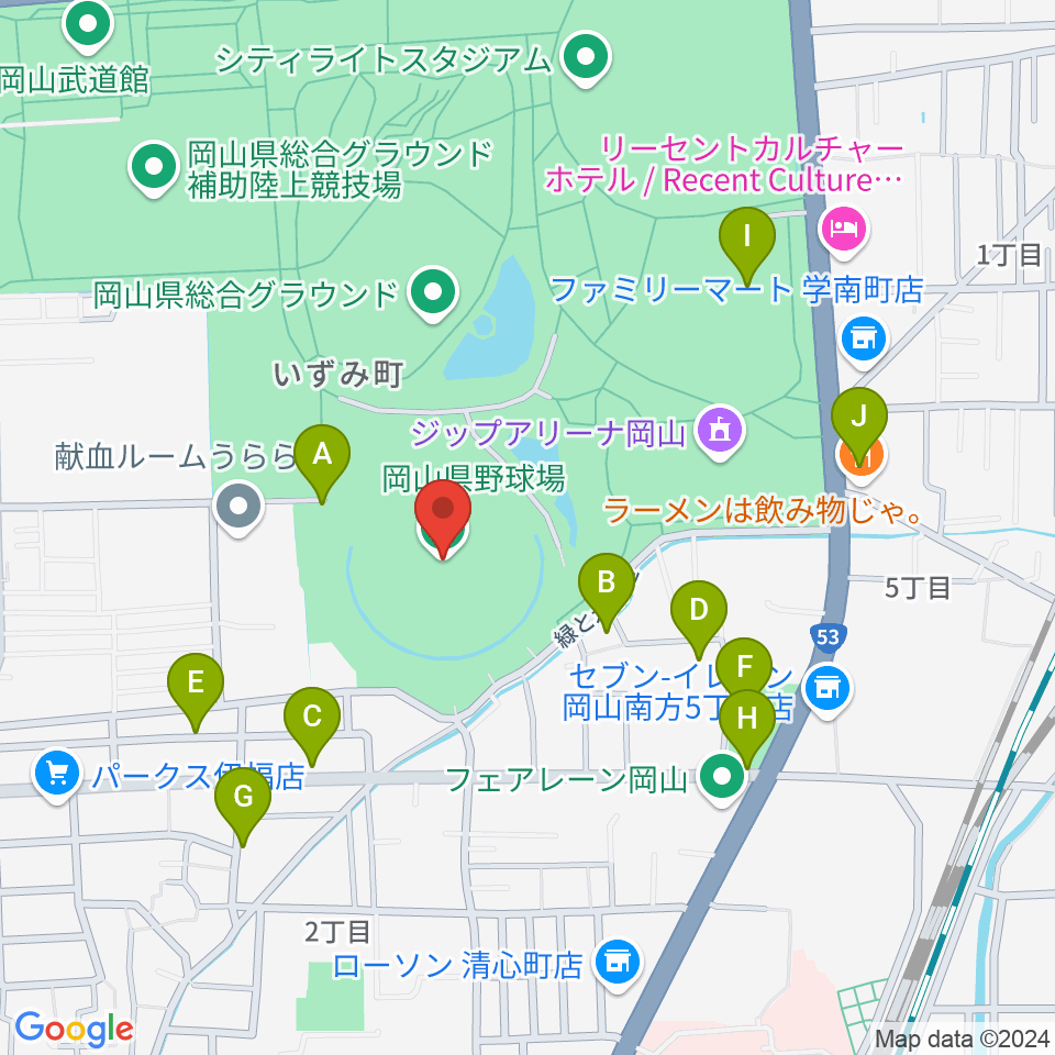 岡山県野球場周辺の駐車場・コインパーキング一覧地図