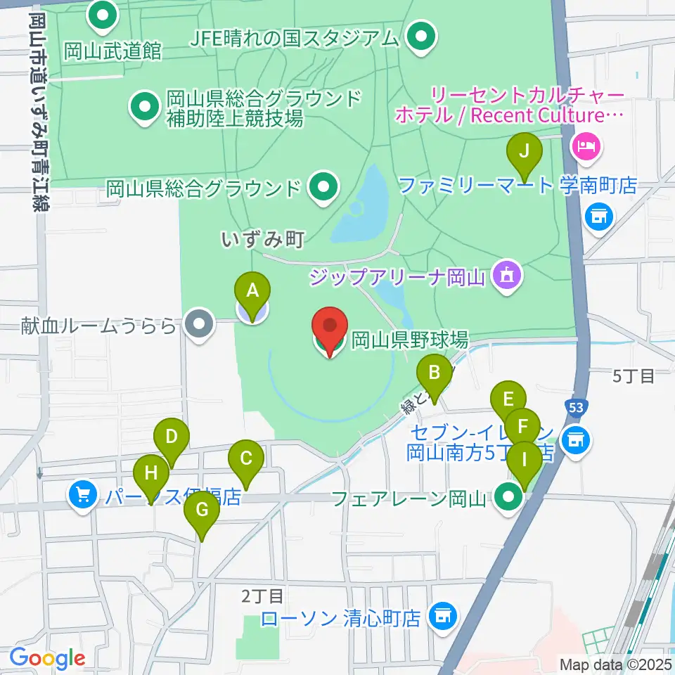 岡山県野球場周辺の駐車場・コインパーキング一覧地図