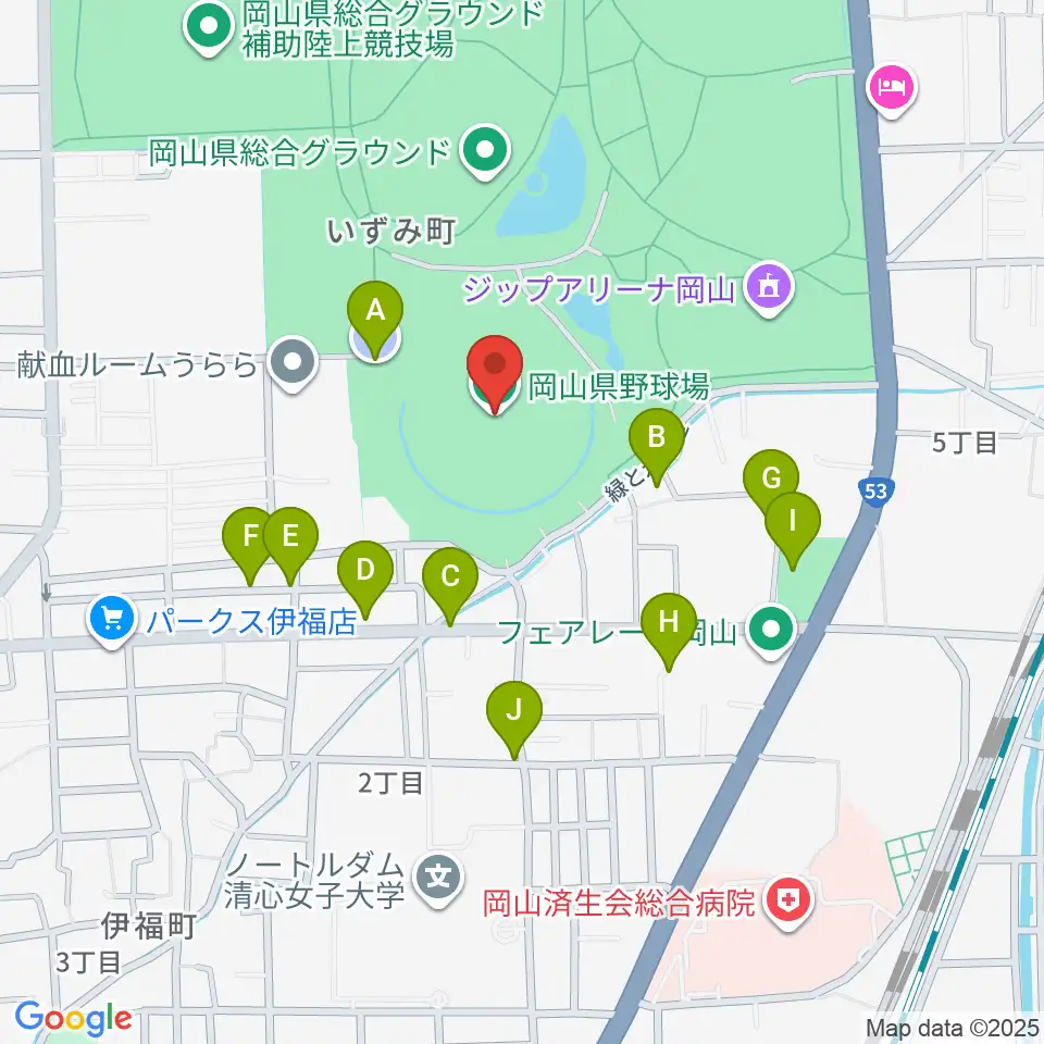 岡山県野球場周辺の駐車場・コインパーキング一覧地図