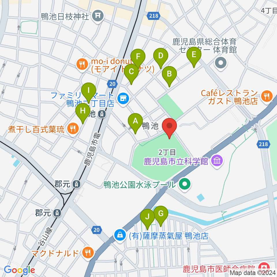 鴨池市民球場周辺の駐車場・コインパーキング一覧地図