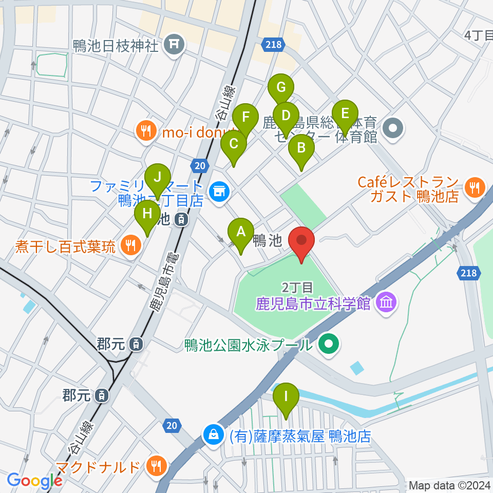 鴨池市民球場周辺の駐車場・コインパーキング一覧地図