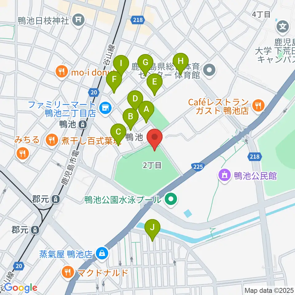 鴨池市民球場周辺の駐車場・コインパーキング一覧地図