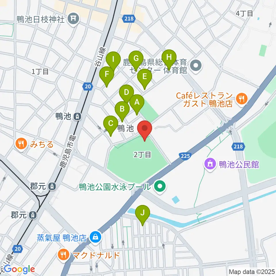 鴨池市民球場周辺の駐車場・コインパーキング一覧地図