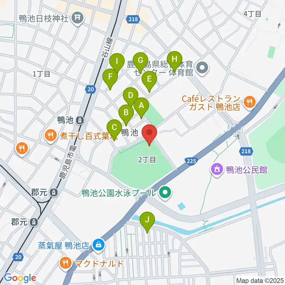 鴨池市民球場周辺の駐車場・コインパーキング一覧地図
