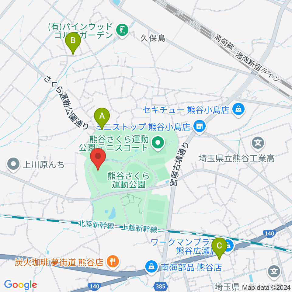 おふろcafe'ハレニワスタジアム熊谷周辺の駐車場・コインパーキング一覧地図