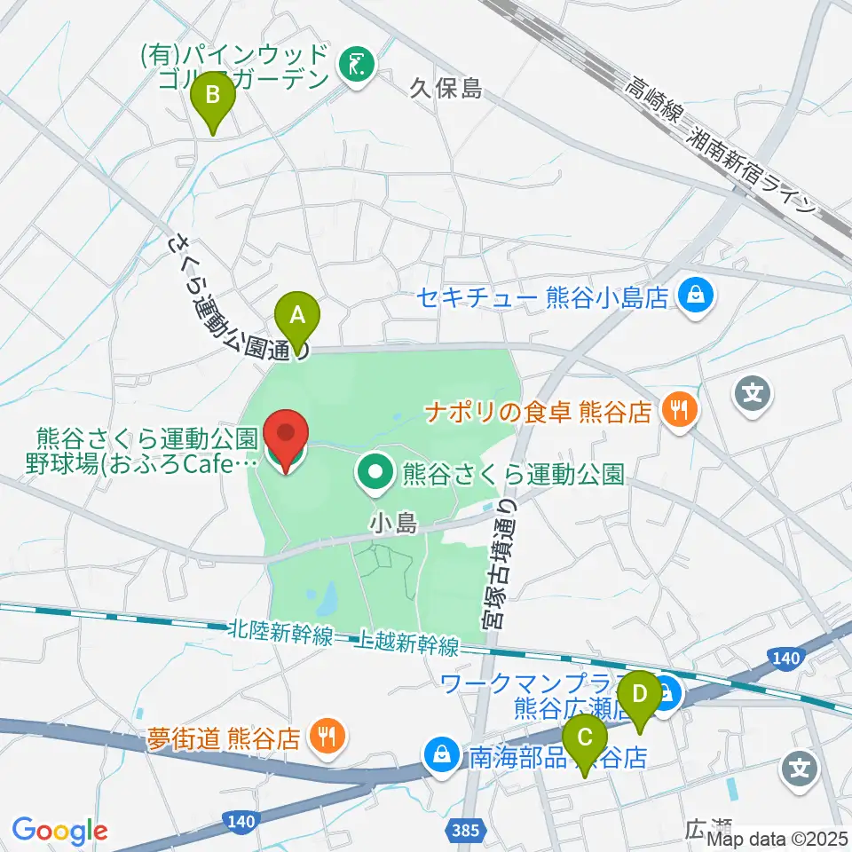 おふろcafe'ハレニワスタジアム熊谷周辺の駐車場・コインパーキング一覧地図