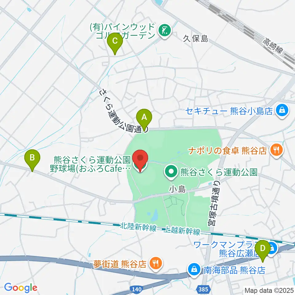 おふろcafe'ハレニワスタジアム熊谷周辺の駐車場・コインパーキング一覧地図