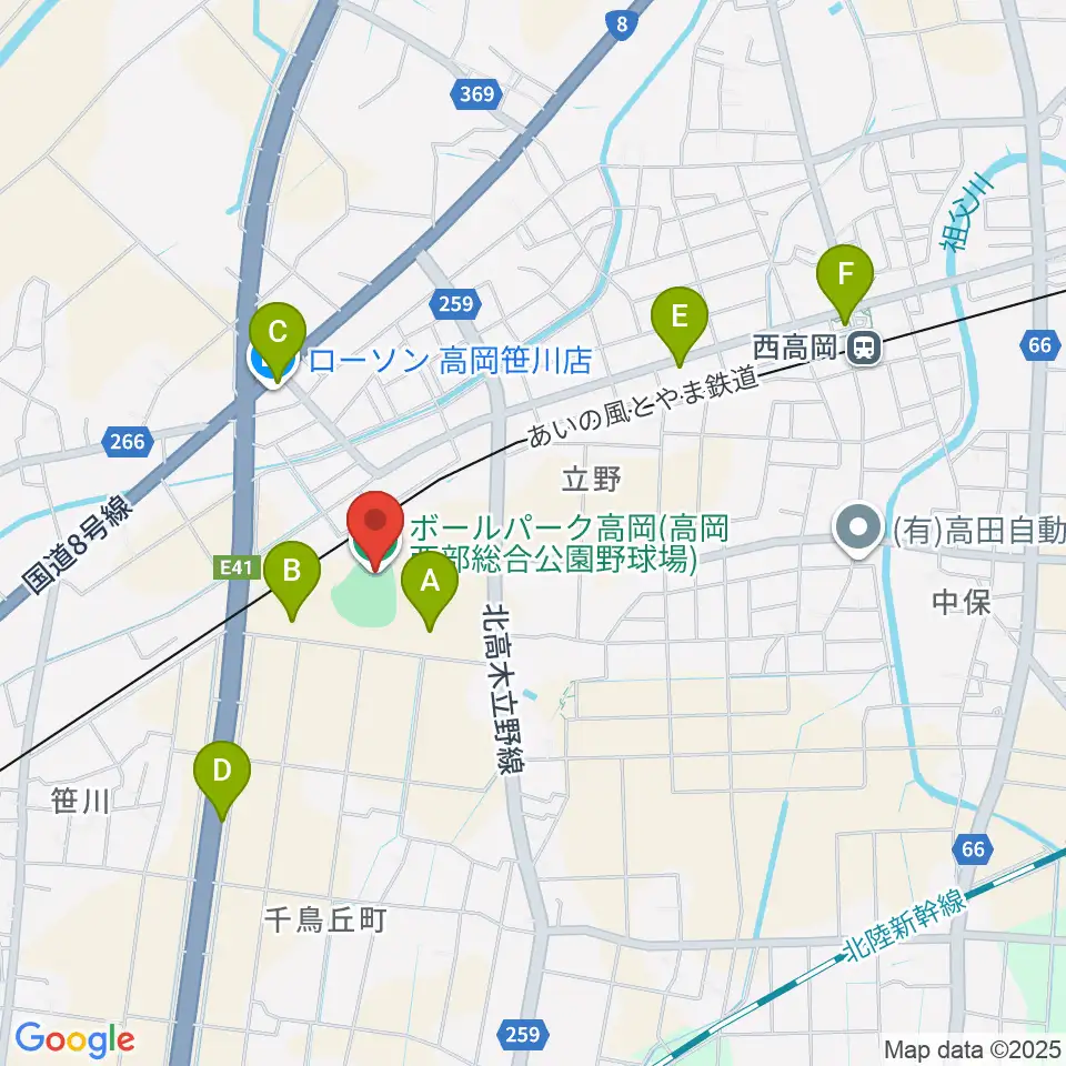 ボールパーク高岡周辺の駐車場・コインパーキング一覧地図
